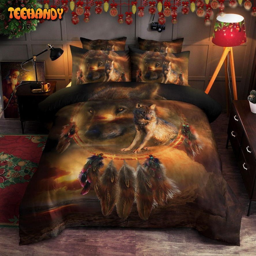 Dreamcatcher Feather Brown Wolf Bedding Sets Perfect Wolf Lover Gifts