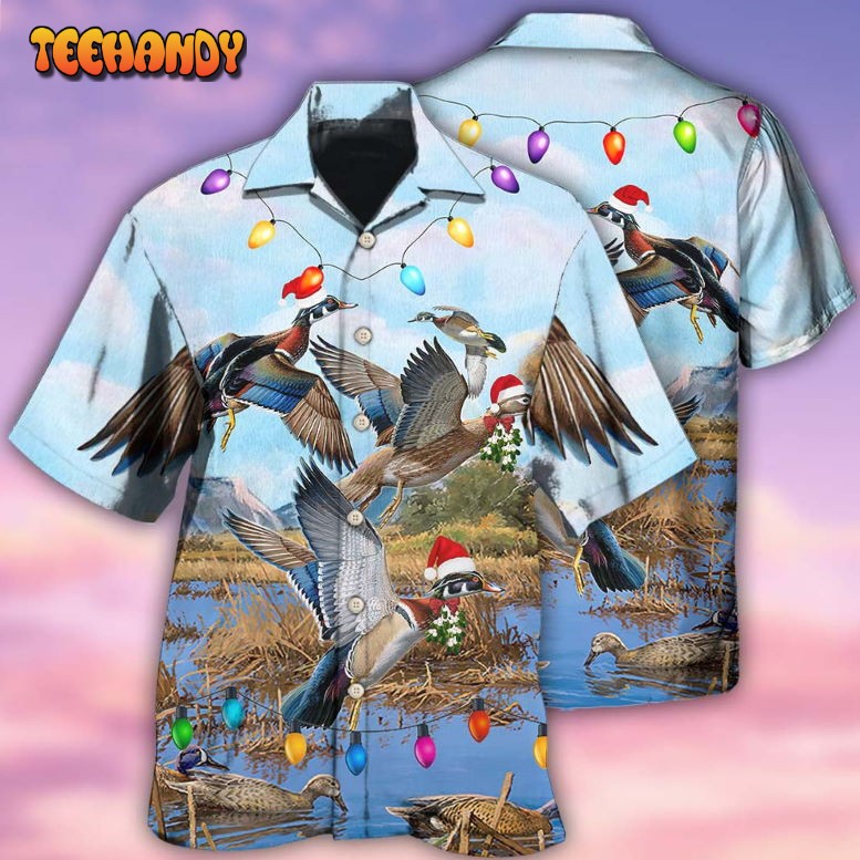 Duck Christmas Light Fly To Sky Hawaiian Shirt