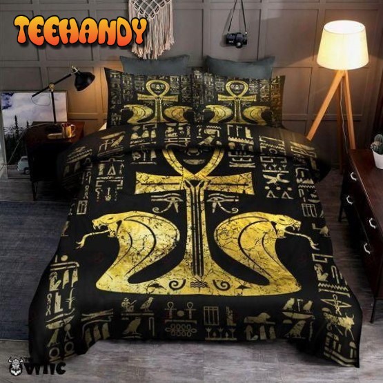 Egyptian Cross Ankh Royal Black Duvet Cover Bedding Sets