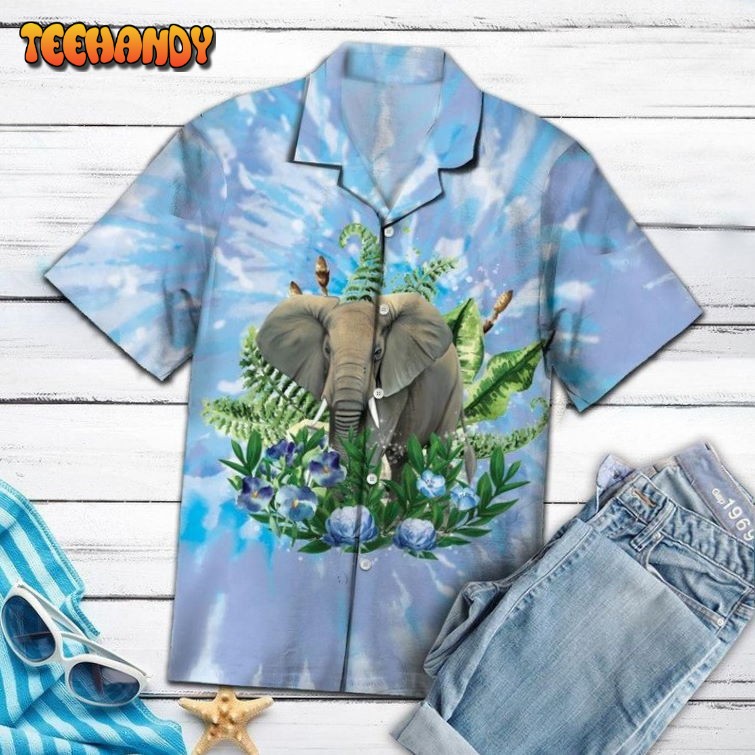 Elephant Blue Tie Dye Aloha Hawaiian Shirt