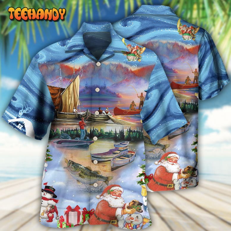 Fishing And Santa Claus Merry Christmas Happy Hawaiian Shirt