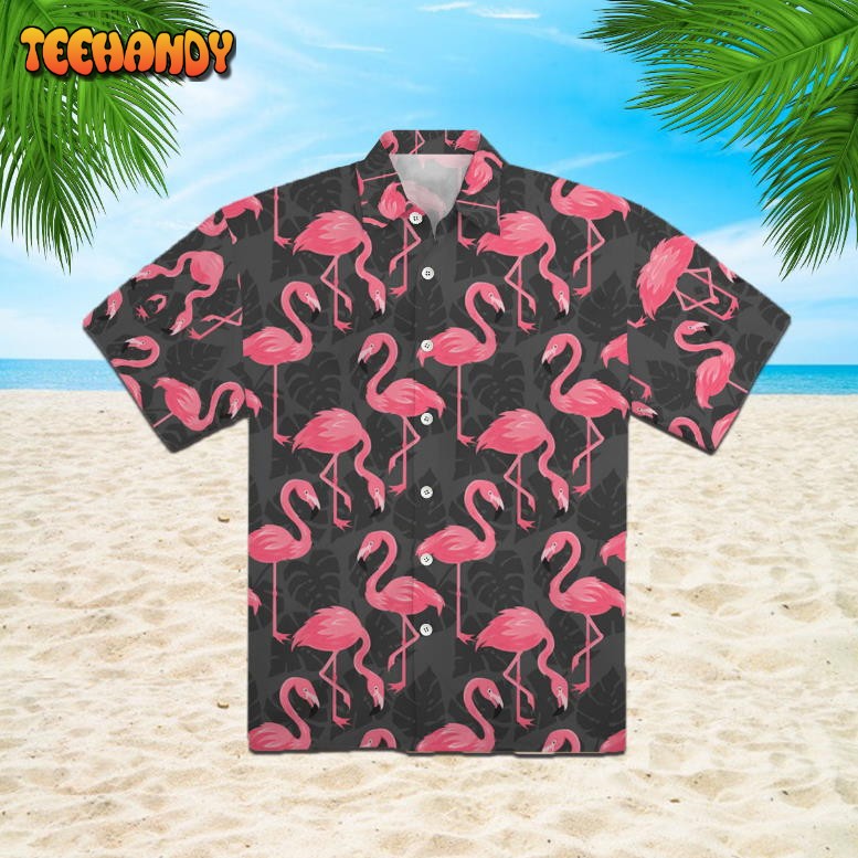 Flamingo On Dark Monstera Leaves Hawaiian Shirt