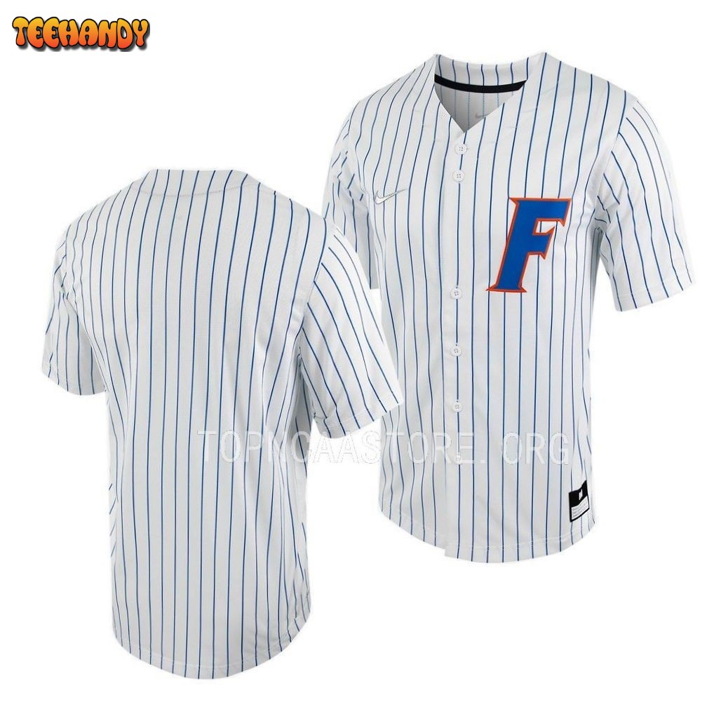 Florida Gators College Baseball White Pinstripes Full-Button Jersey