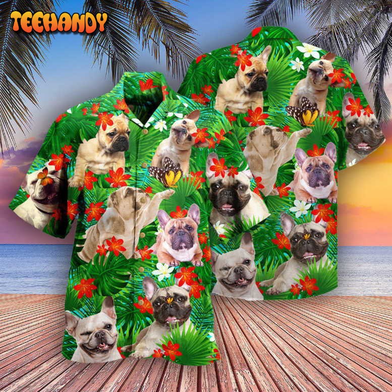 French Bulldog And Blooming Tropical Flowers Hawaiian Shirt