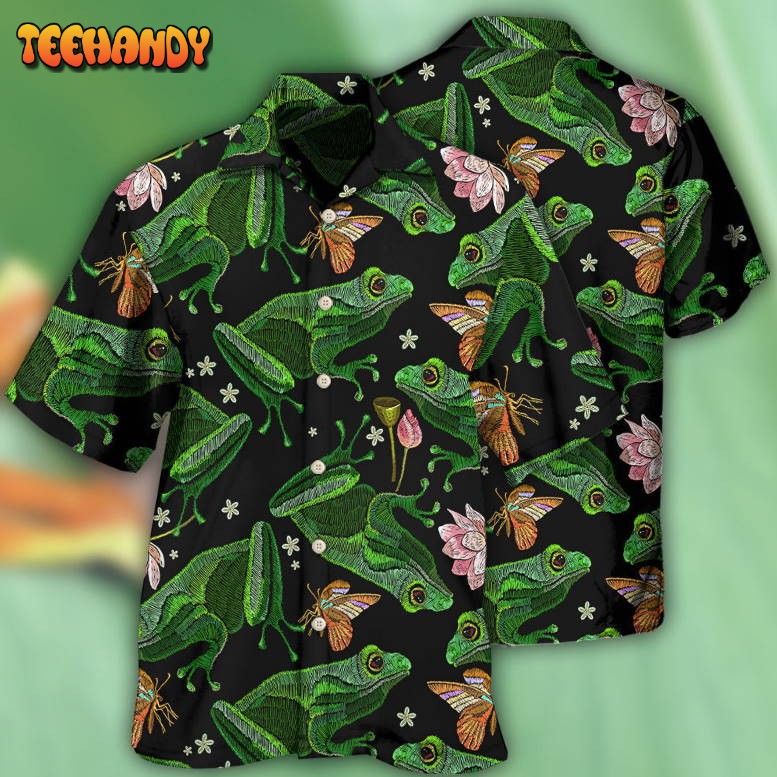 Frog Green Frog Black Style Hawaiian Shirt