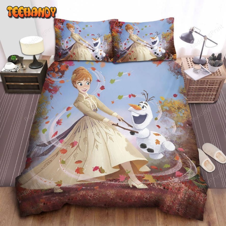 Frozen Anna and Olaf Dancing In Autumn Leaves Duvet Cover Bedding Sets