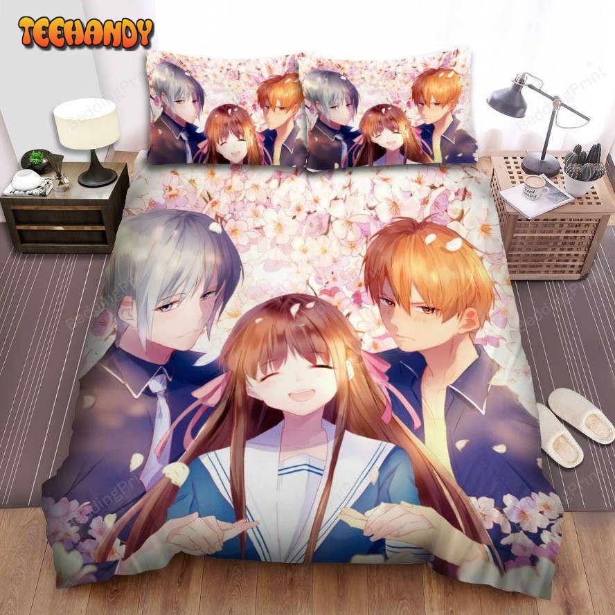 Fruits Basket Characters With Sakura Flowers Duvet Cover Bedding Sets