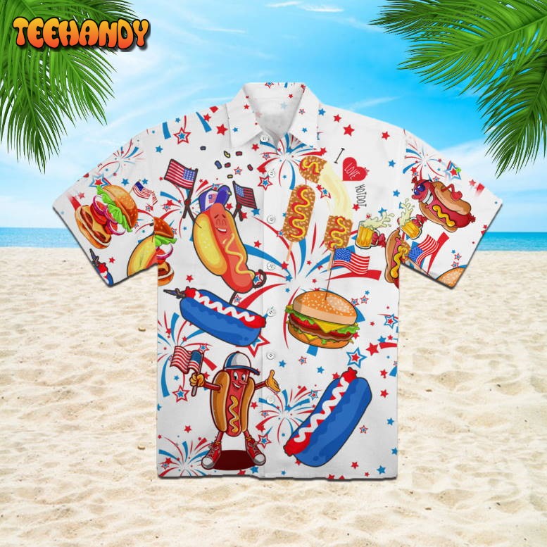 Funny American Hot Dog 4th Of July Independence Day Hawaiian Shirt