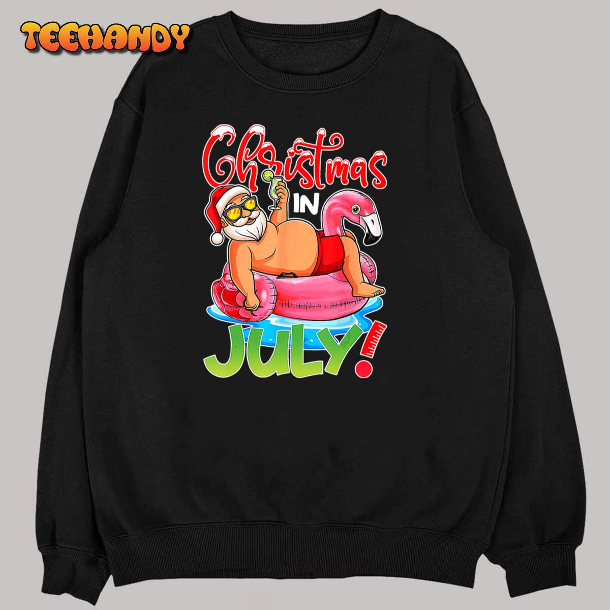 Funny Santa Flamingo Float Christmas In July Summer Vacation T-Shirt