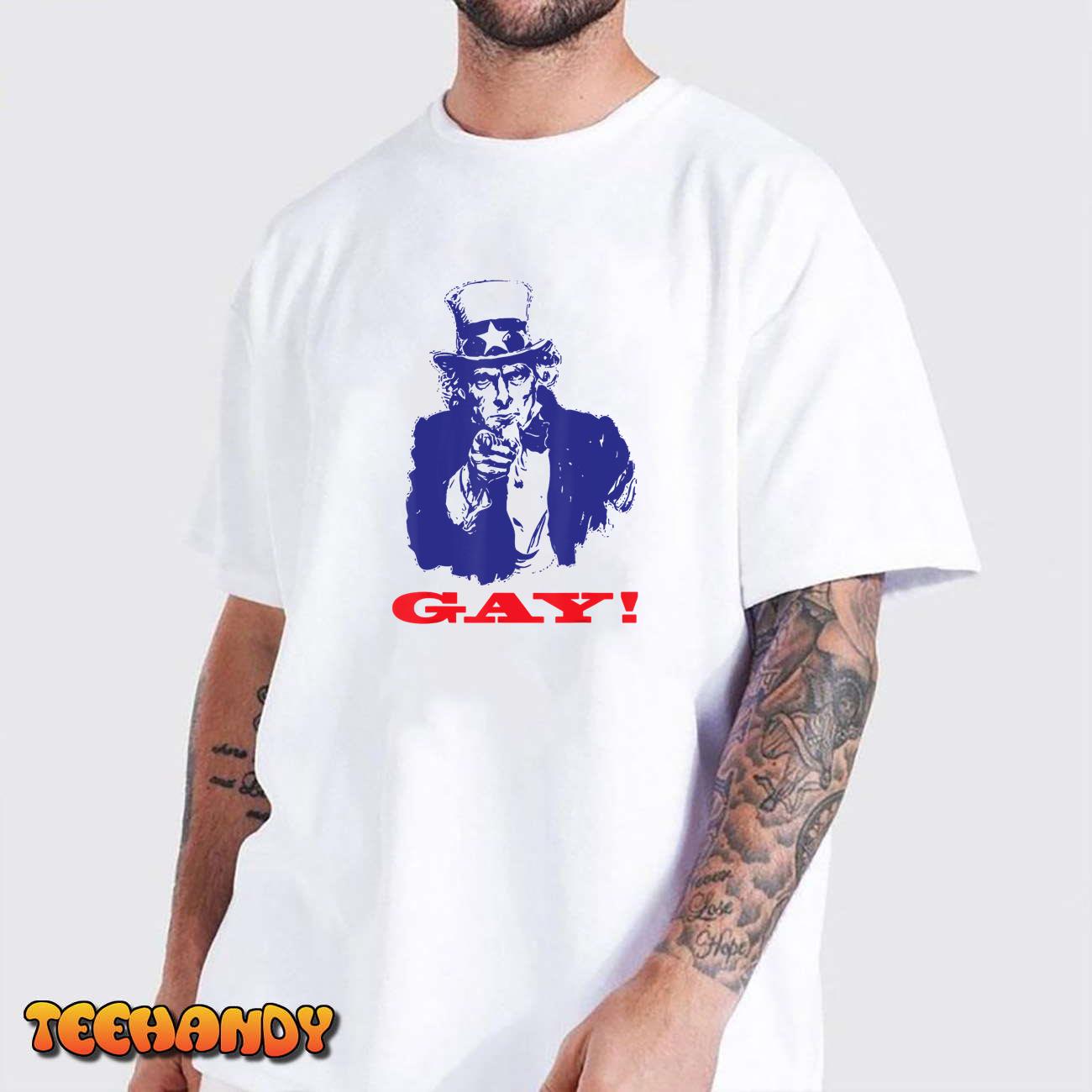 Funny Uncle Sam Griddy Say Gay LGBT Gay Ally Pride Month T-Shirt