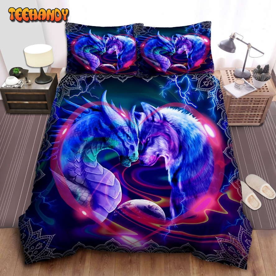 Galaxy Dragon And Wolf Bed Sheets Duvet Cover Bedding Sets