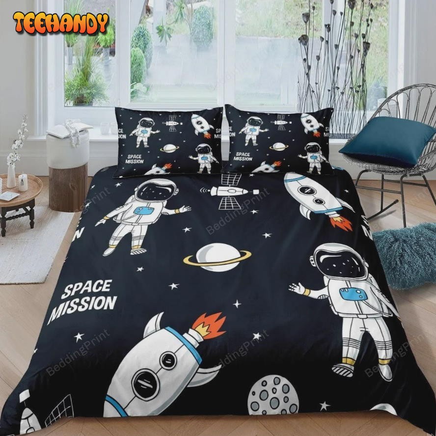 Galaxy Outer Space Cartoon Astronaut Rocket Duvet Cover Bedding Sets