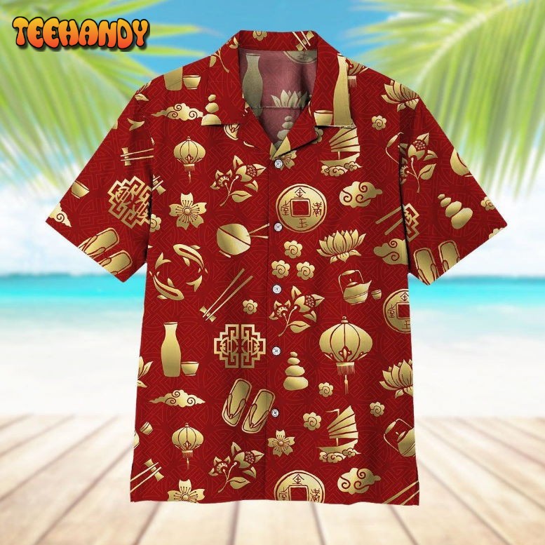 Gold Asian Culture Hawaiian Shirt