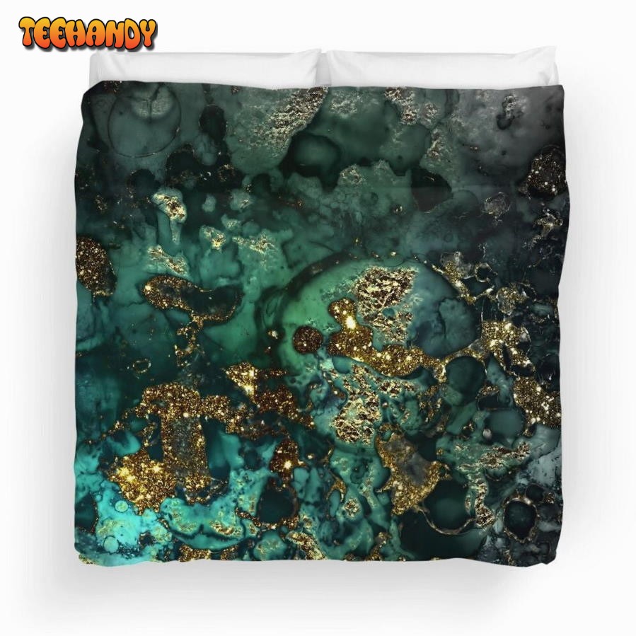 Gold Indigo Malachite Marble Duvet Cover Bedding Set