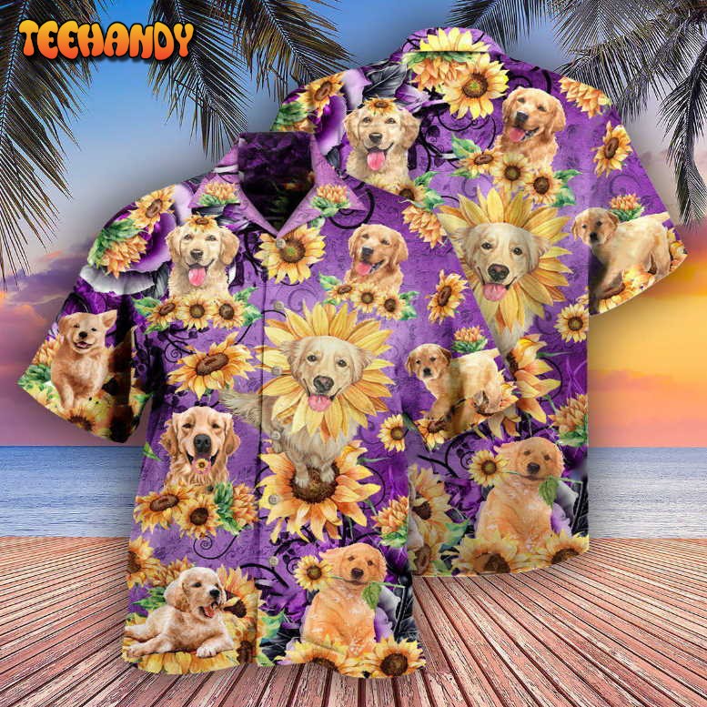 Golden Retriever Be A Sunflower Purple Hawaiian Shirt