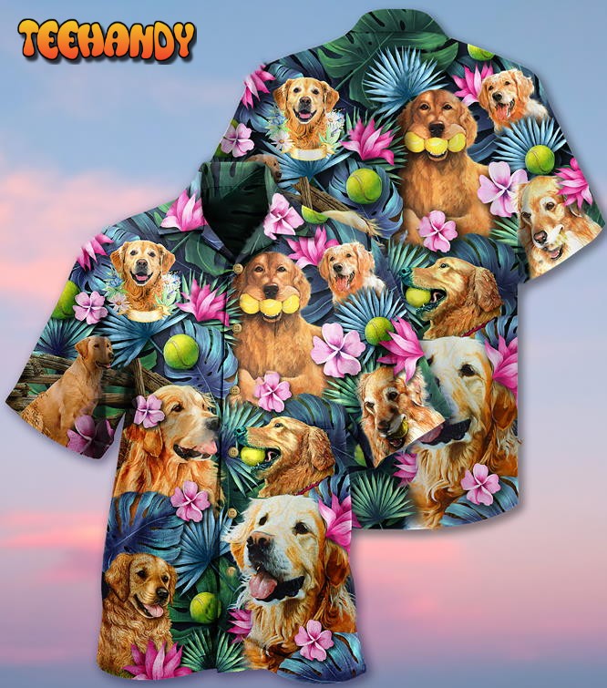 Golden Retriever Dog Lovely Hug A Golden Hawaiian Shirt