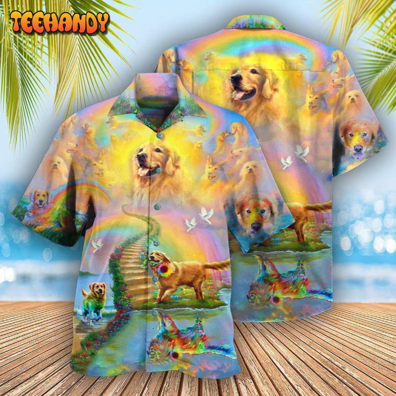 Golden Retriever Gold At The End Of A Rainbow Hawaiian Shirt