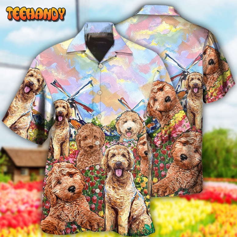 Goldendoodle Dog With Flowers Hawaiian Shirt