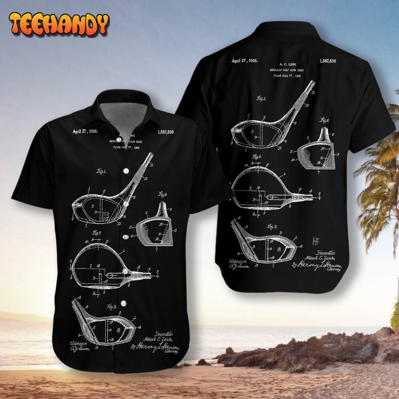 Golf Club Patent Blueprint Style Unisex Hawaiian Shirt