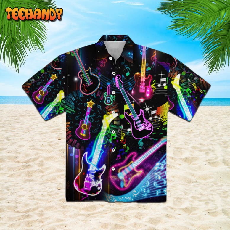 Guitar Neon Life With Music Hawaiian Shirt