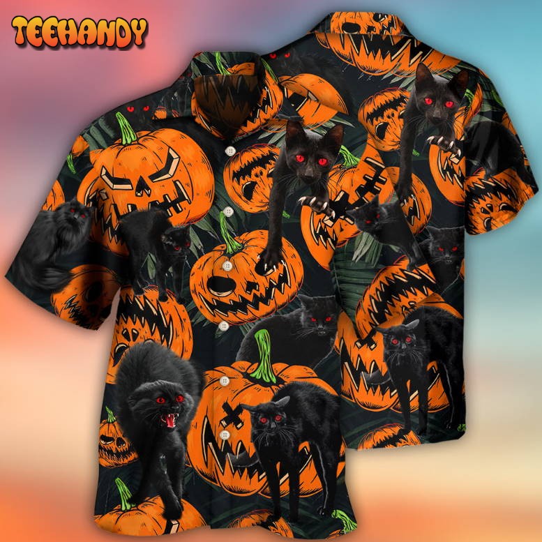 Halloween Black Cat Pumpkin Scary Tropical Hawaiian Shirt