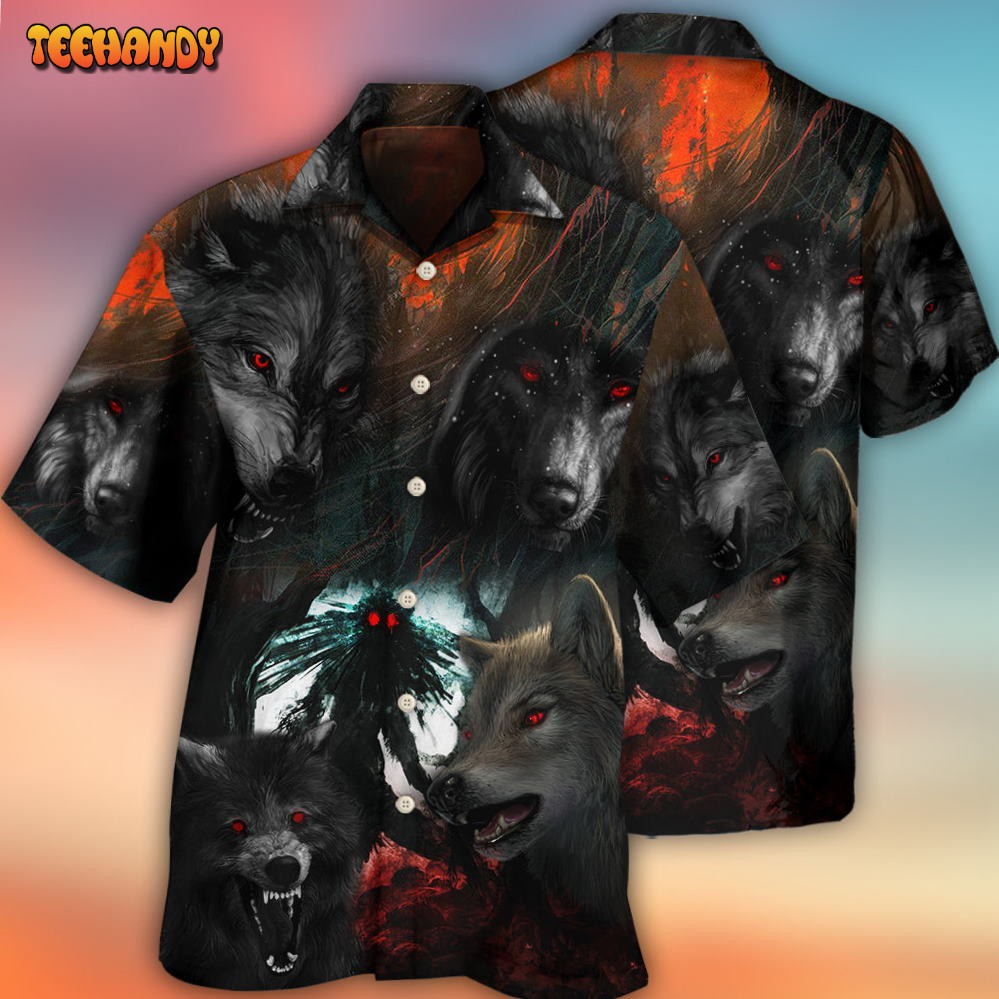 Halloween Black Wolf In The Dark Hawaiian Shirt