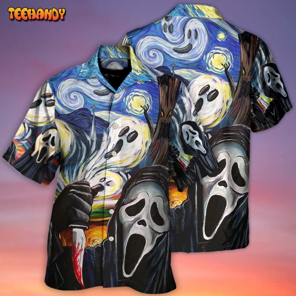 Halloween Ghost Scream Starry Night Funny Boo Art Style Hawaiian Shirt