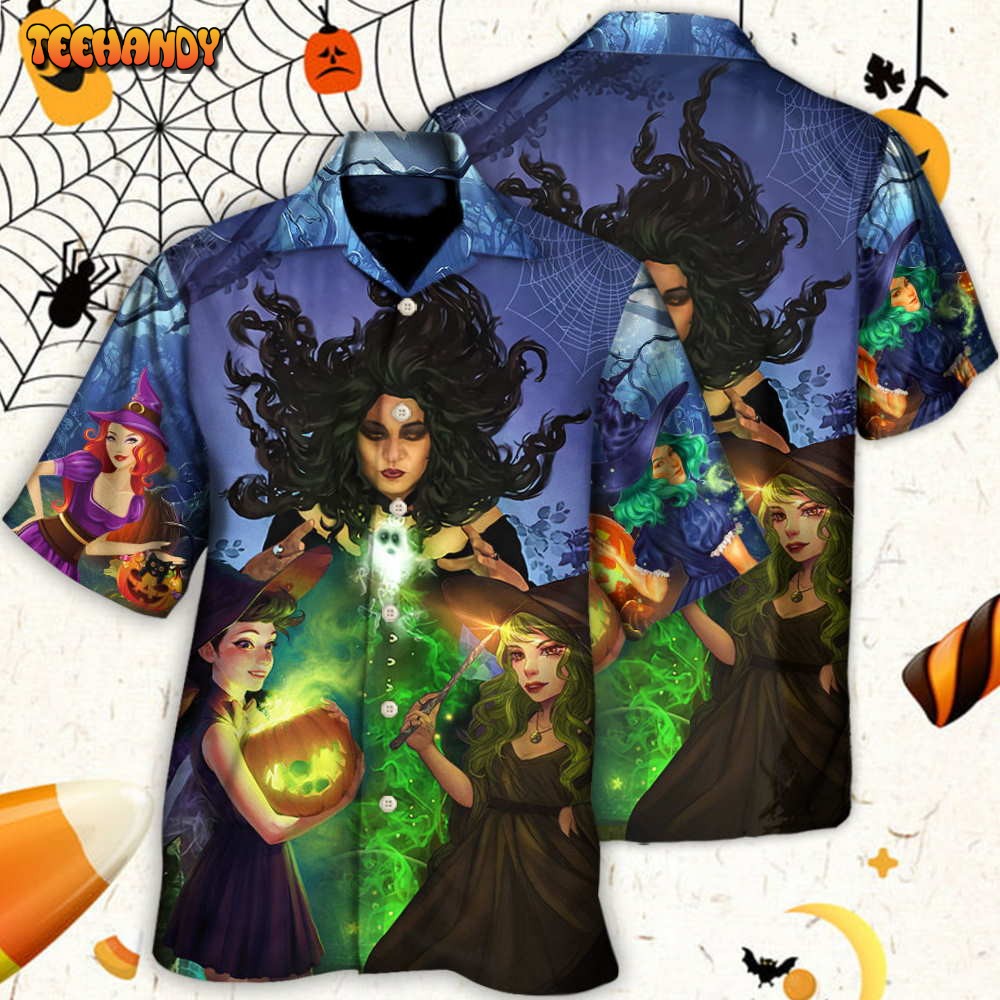 Halloween Magic Witch Ghost In The Dark Forest Art Style Hawaiian Shirt