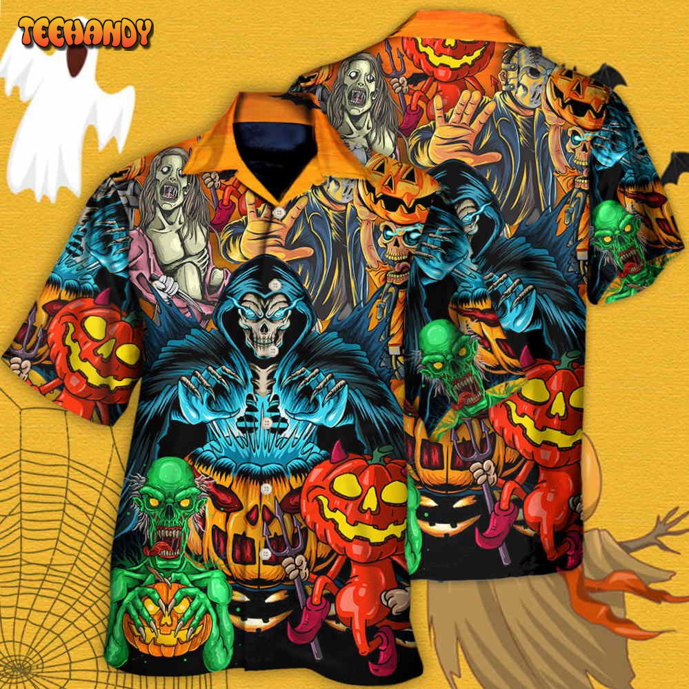 Halloween Scary Skull Pumpkin Horror Art Style Hawaiian Shirt