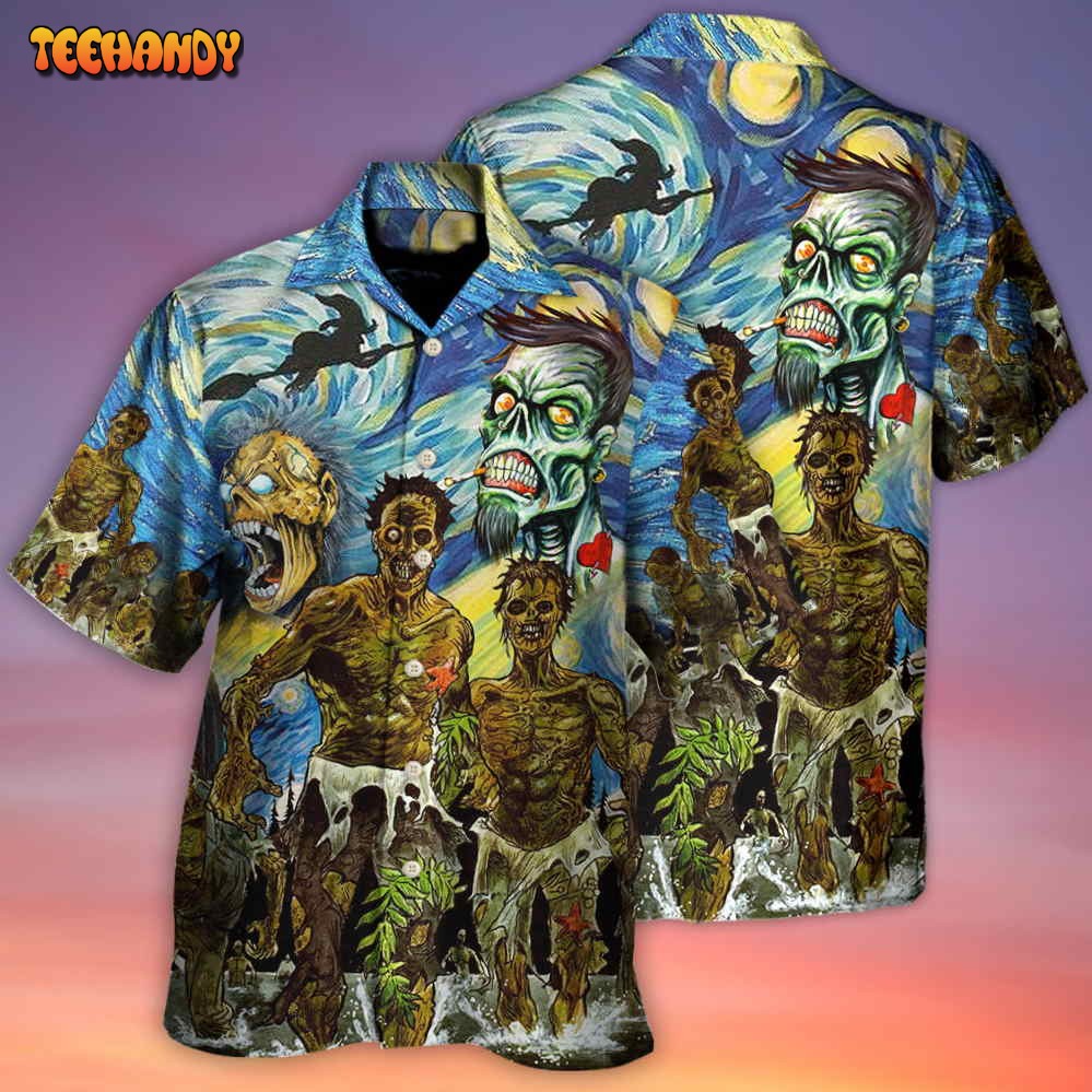 Halloween Zombie Crazy Starry Night Funny Boo Art Style Hawaiian Shirt