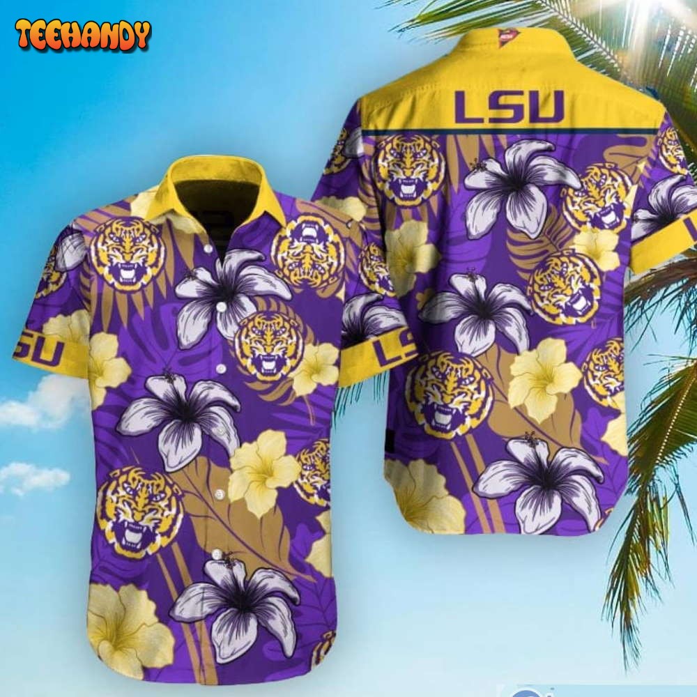 Hawaiian Shirt lsu tigers Tropical Flower Pattern Hawaii Shirt