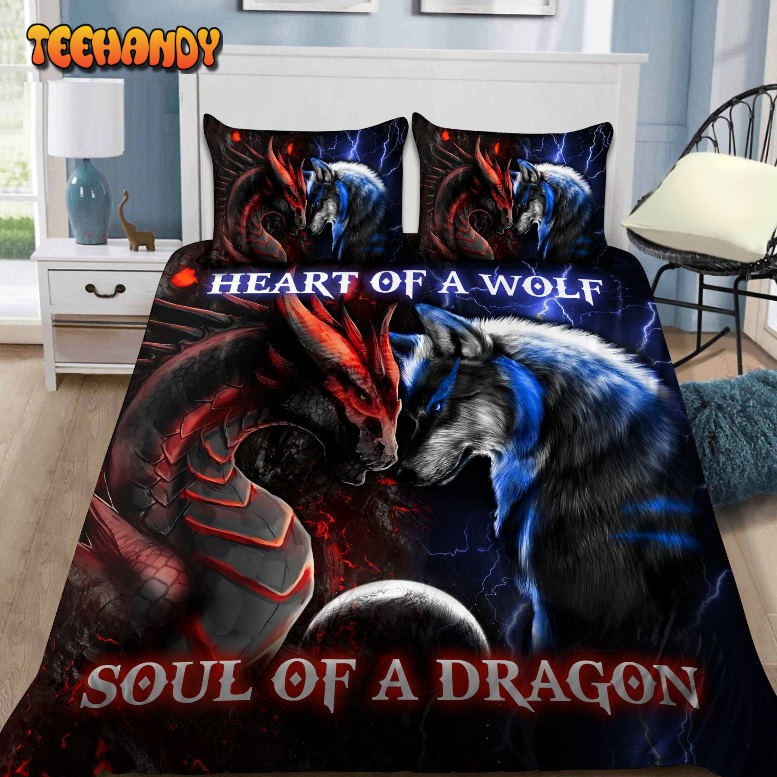 Heart Of A Wolf Soul Of A Dragon V3 Spread Duvet Cover Bedding Set