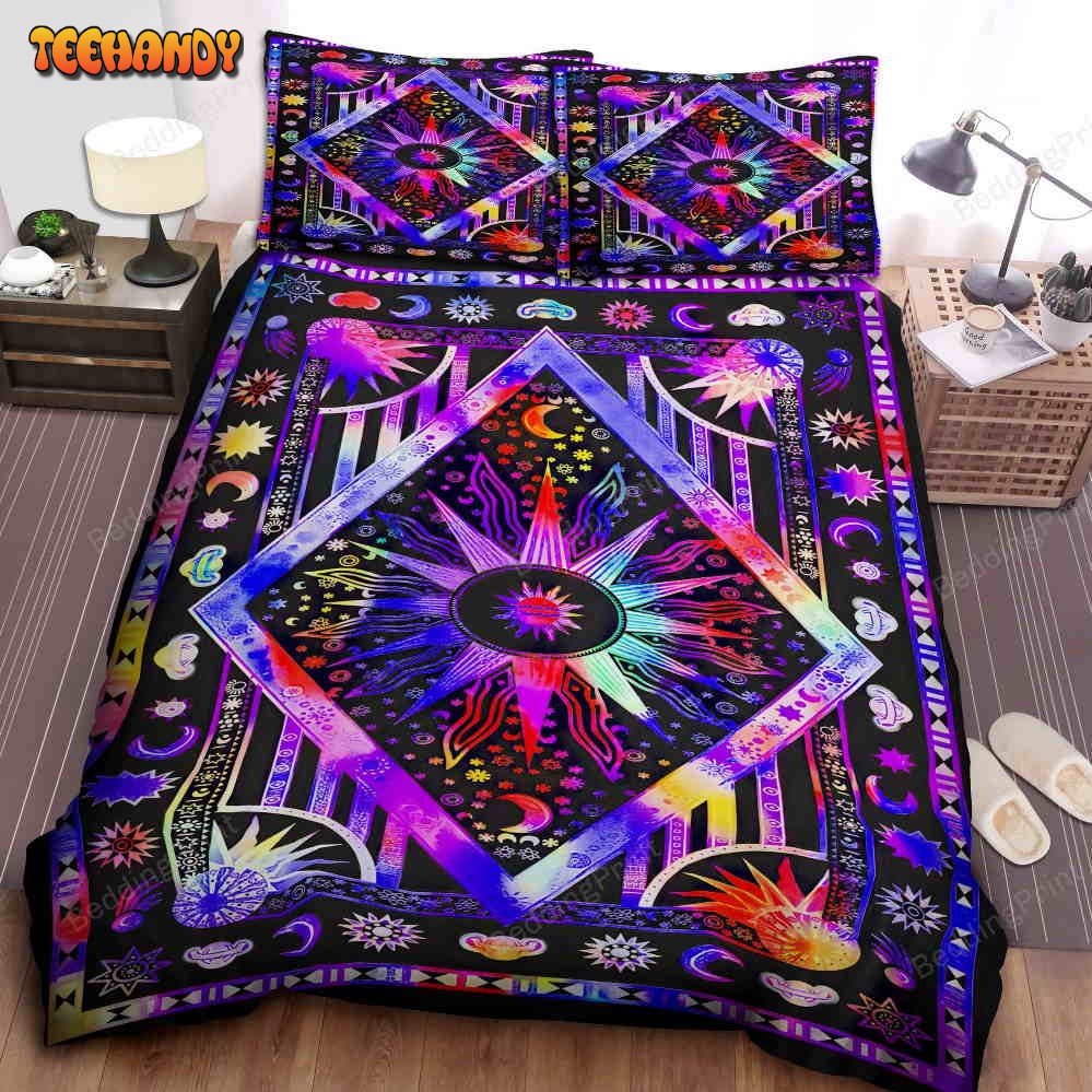 Hippie Cilected Purple Sun And Moon Hippie Art Duvet Cover Bedding Sets