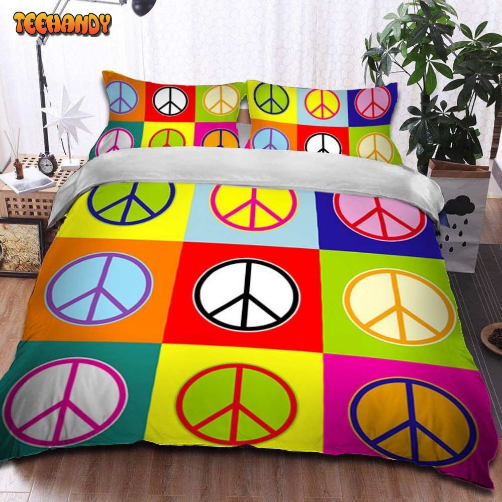 Hippie Colorful Peace Sign Bedding Set Duvet Cover and Pillow Cases