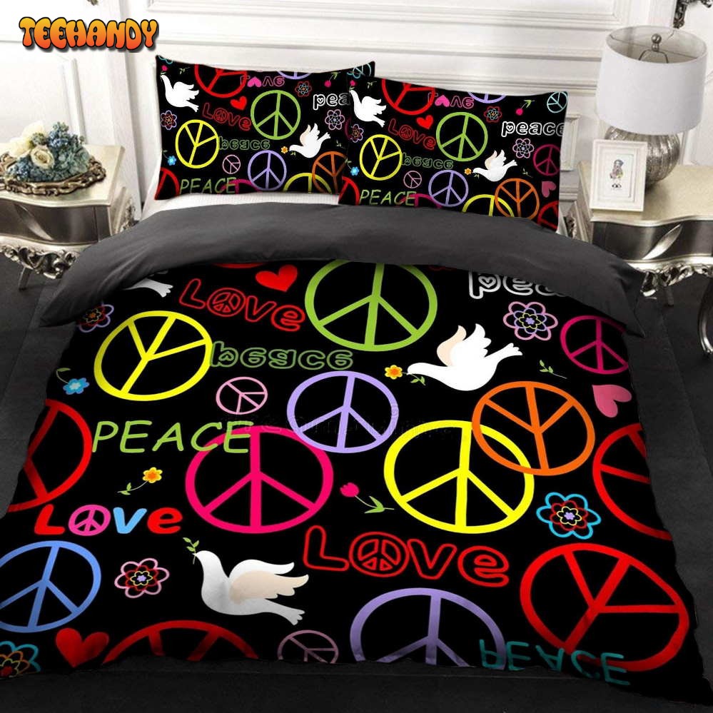 Hippie Colorful Peace Sign Pattern Bedding Set Duvet Cover and Pillow Cases