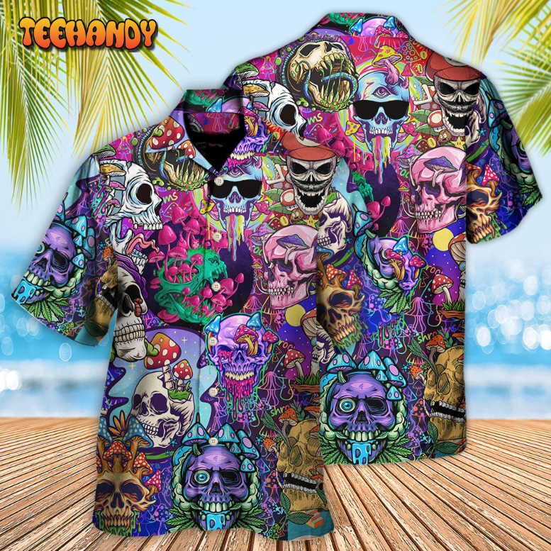 Hippie Mushroom And Skull Colorful Art Hawaiian Shirt