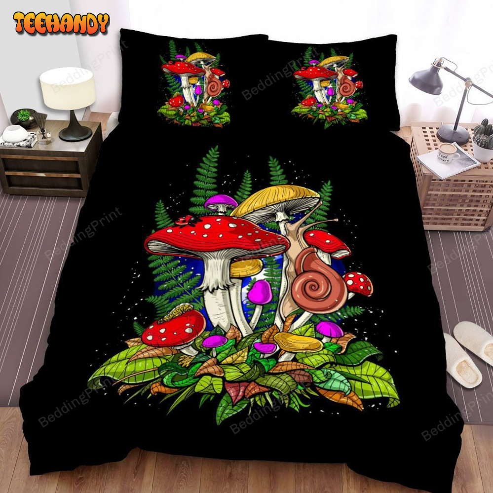 Hippie Mushroom and Snails Bed Sheets Duvet Cover Bedding Sets