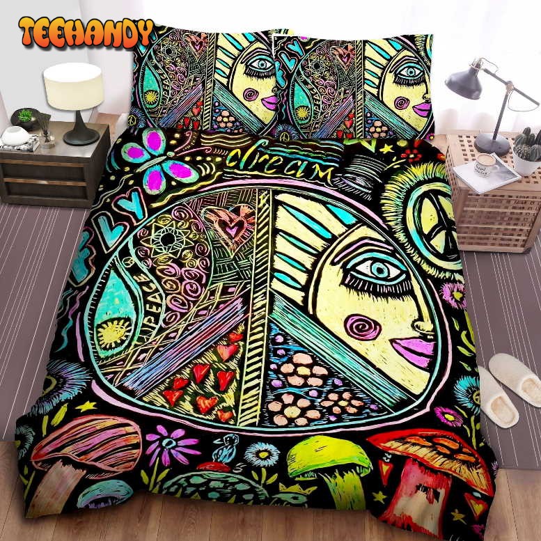 Hippie Sun Art Peace And Love Nature Duvet Cover Bedding Set