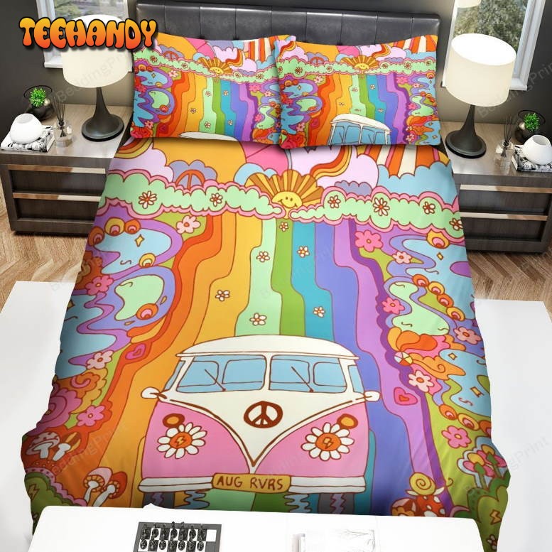 Hippie Van With Rainbow Road Bed Sheets Duvet Cover Bedding Sets