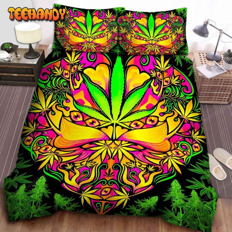 Hippie Weed Leaf And Buds Psychedelic Art Illustration Spread Bedding Sets