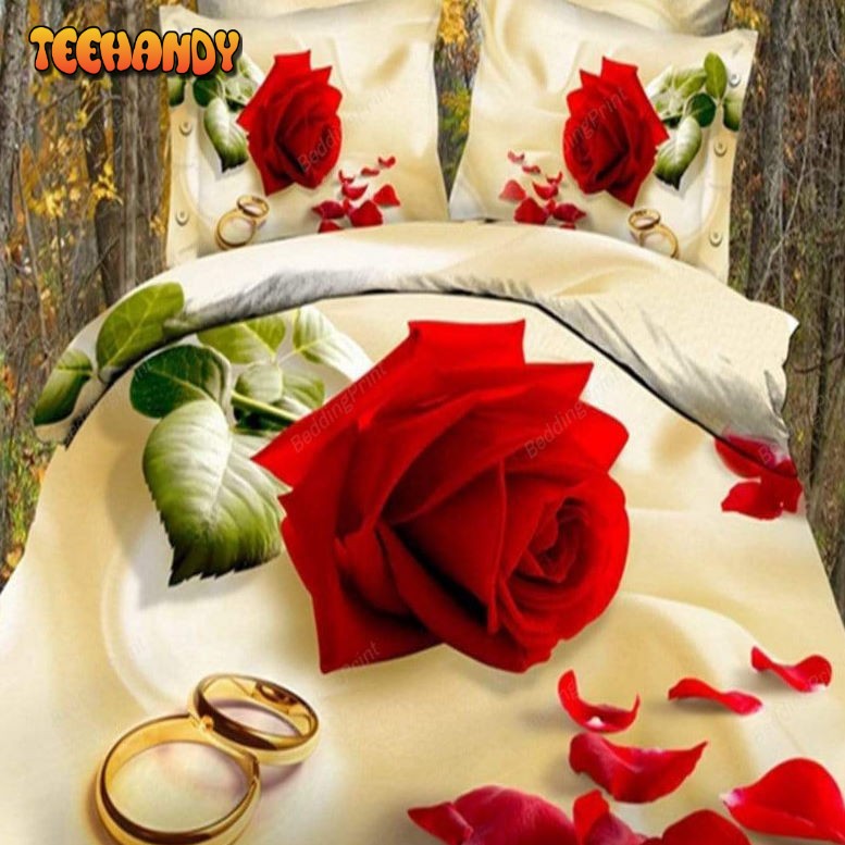 Honeymoon Couple Red Rose Duvet Cover Bedding Set