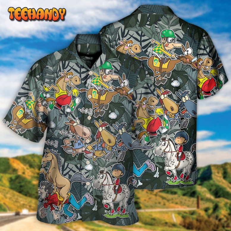 Horse Racing Funny Art Hawaiian Shirt