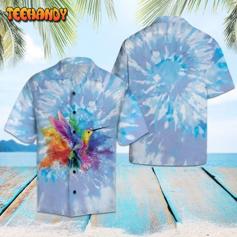 Hummingbird Blue Tie Dye Aloha Hawaiian Shirt