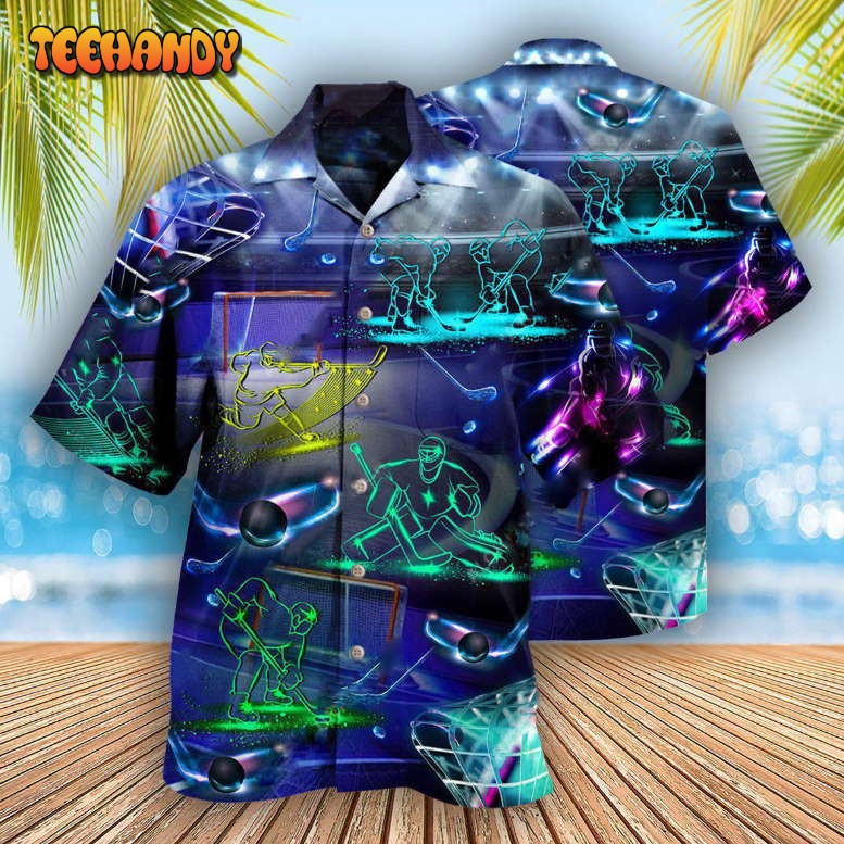 Ice Hockey Neon Art Hawaiian Shirt