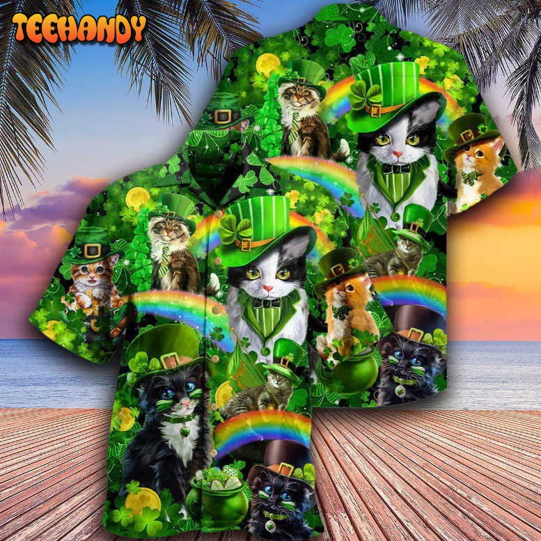 Irish Saint Patricks Day Cats Shamrocks Hawaiian Shirt