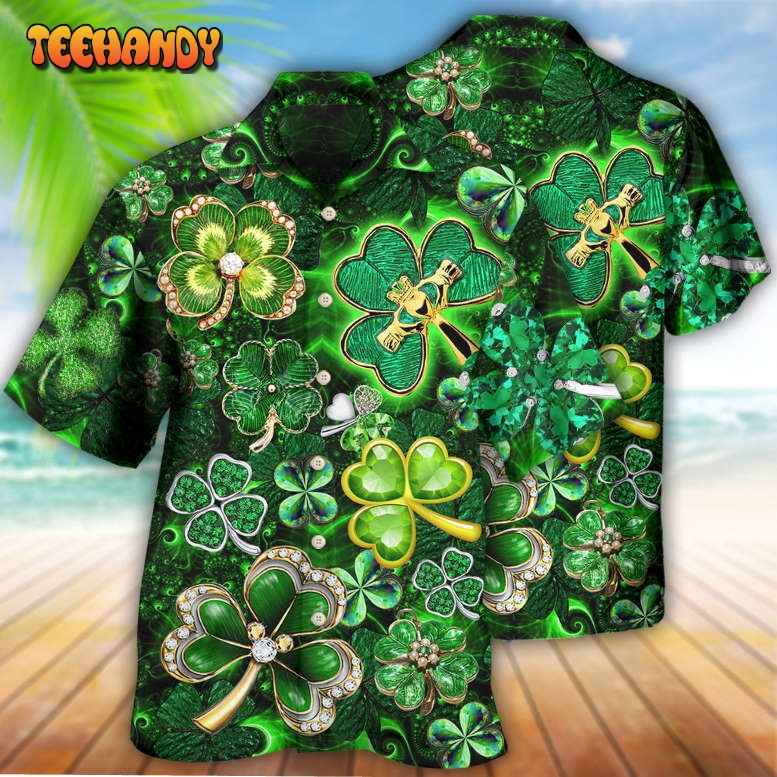 Irish Shamrock Leaf Diamond Hawaiian Shirt