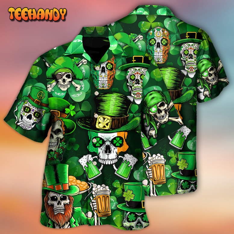 Irish Skull St Patrick’s Day Green Light Hawaiian Shirt