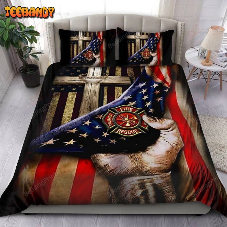 Jesus Christ Proud American Flag Firefighter Bedding Sets