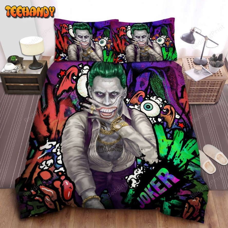 Joker By Jared Leto In Street Graffiti Background Duvet Cover Bedding Sets