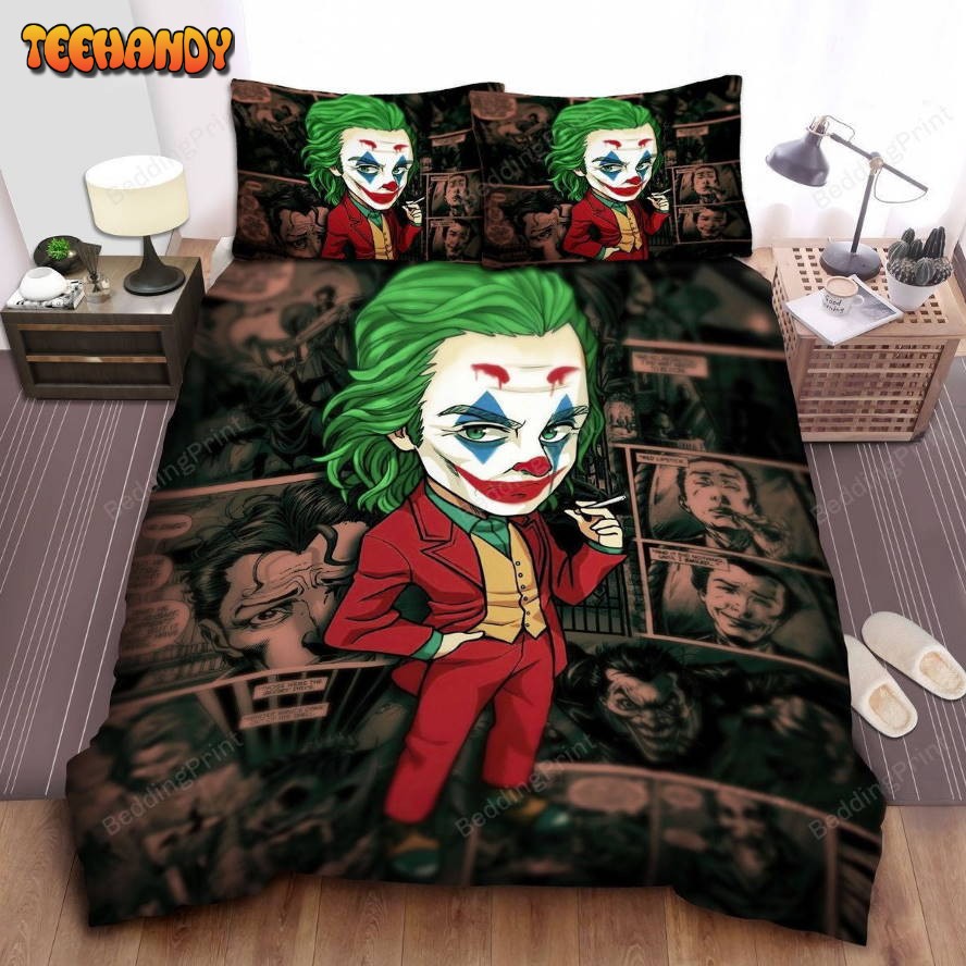 Joker Chibi Art Style In Comic Pages Background Duvet Cover Bedding Sets